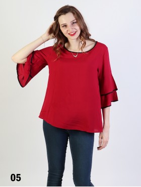 Bell Sleeve & Ring Collar Solid Blouse